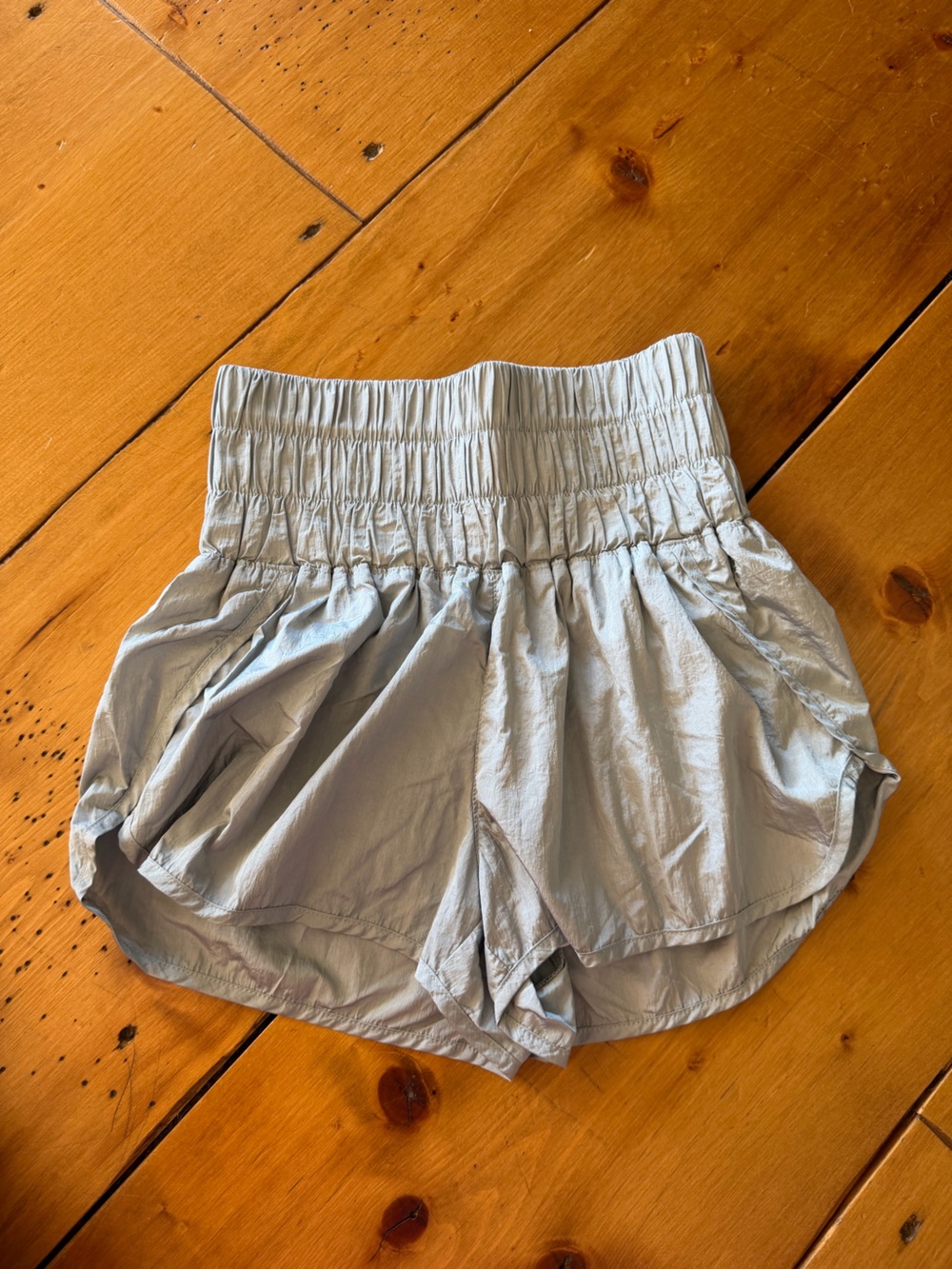 FP Movement by Free People Light Silver Athletic Shorts with Smocked Waist